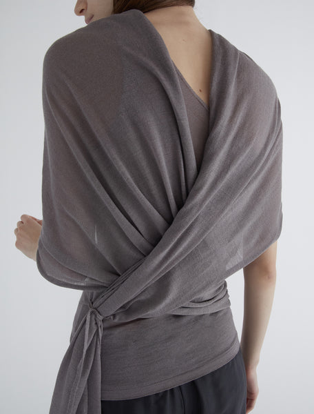 PUZZLE-Grey multiposition strappy top with a wraparound cape