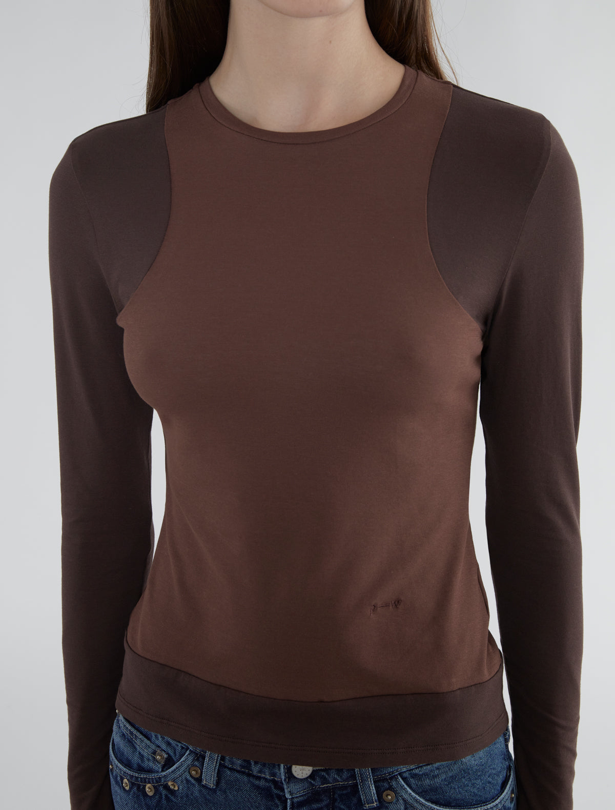Sombrita double layer effect tshirt embroidery brown