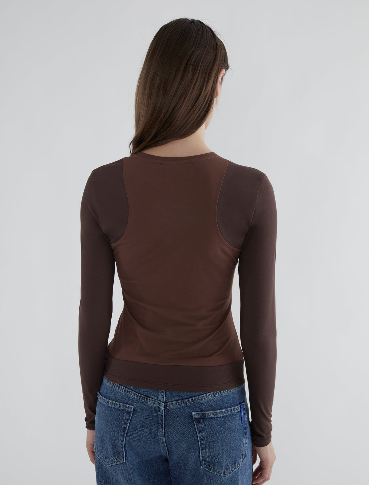 Sombrita double layer effect tshirt embroidery brown