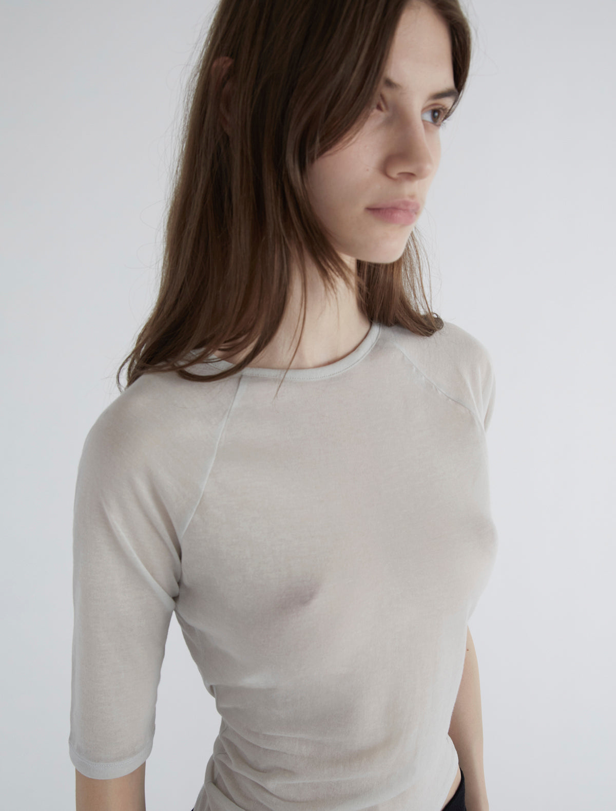 Pia elbow length top sheer fabric grey