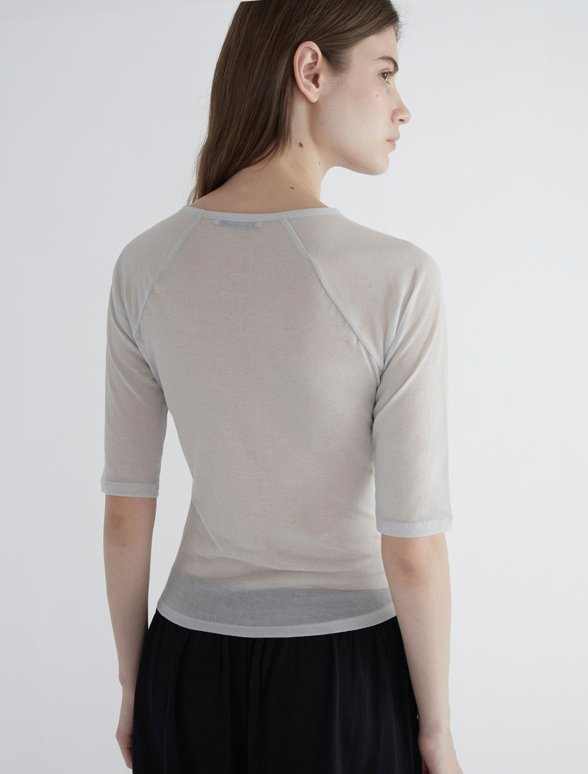 Pia elbow length top sheer fabric grey
