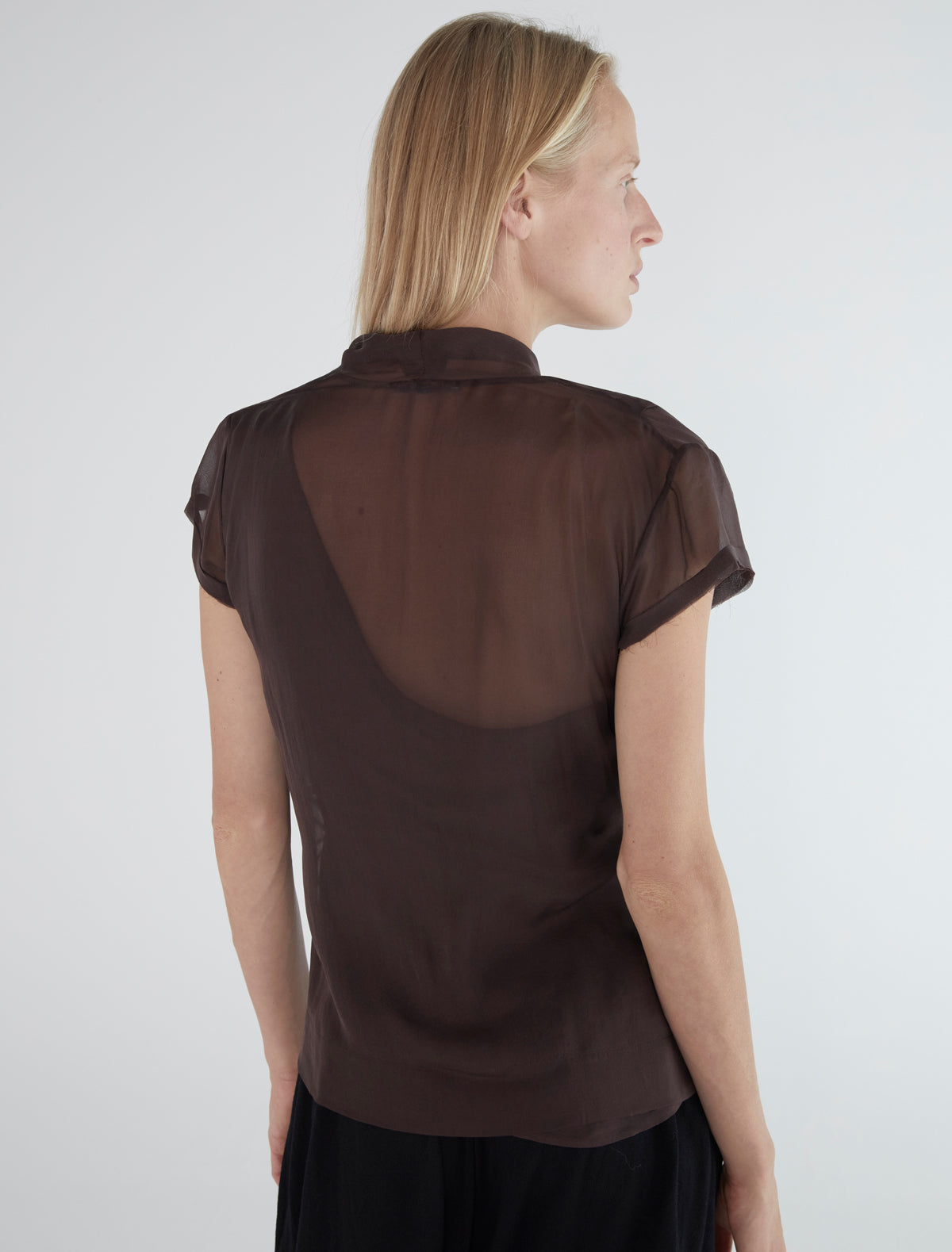Trisa silk top crossover neckline pleats brown
