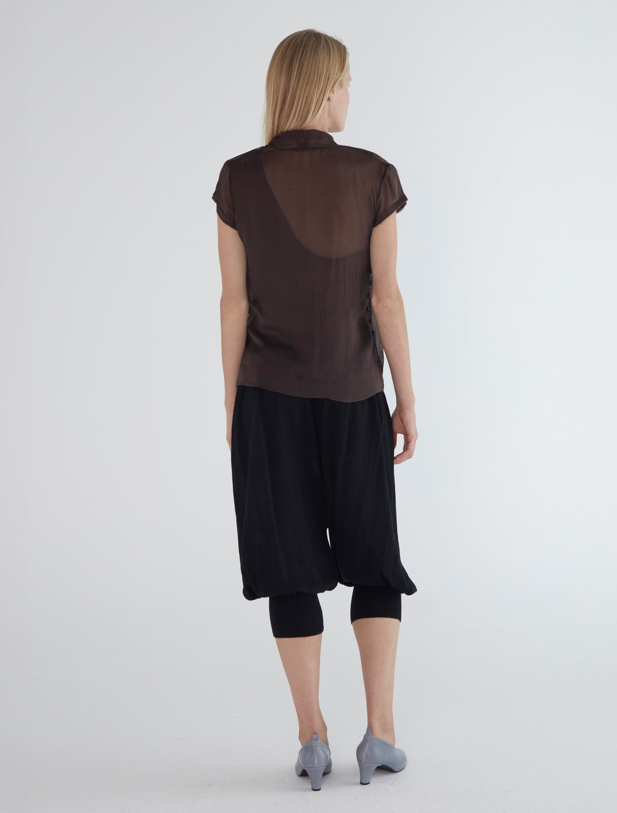 Trisa silk top crossover neckline pleats brown
