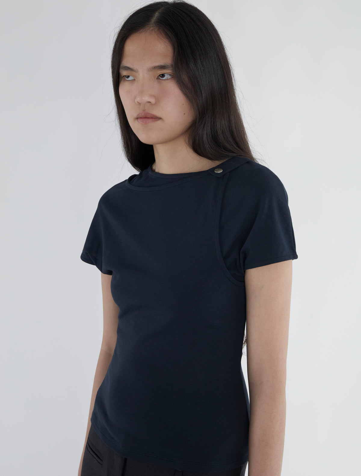 Tuka top double layered fastened shoulder snap navy