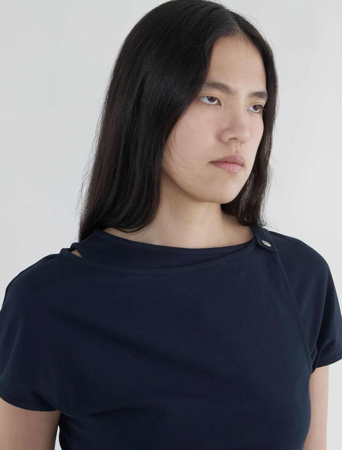 Tuka top double layered fastened shoulder snap navy