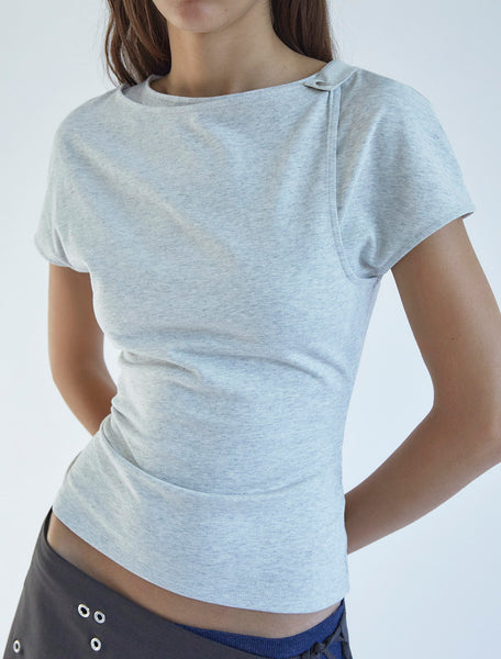 TUKA-Short-sleeve top with a double-layered front, fastened