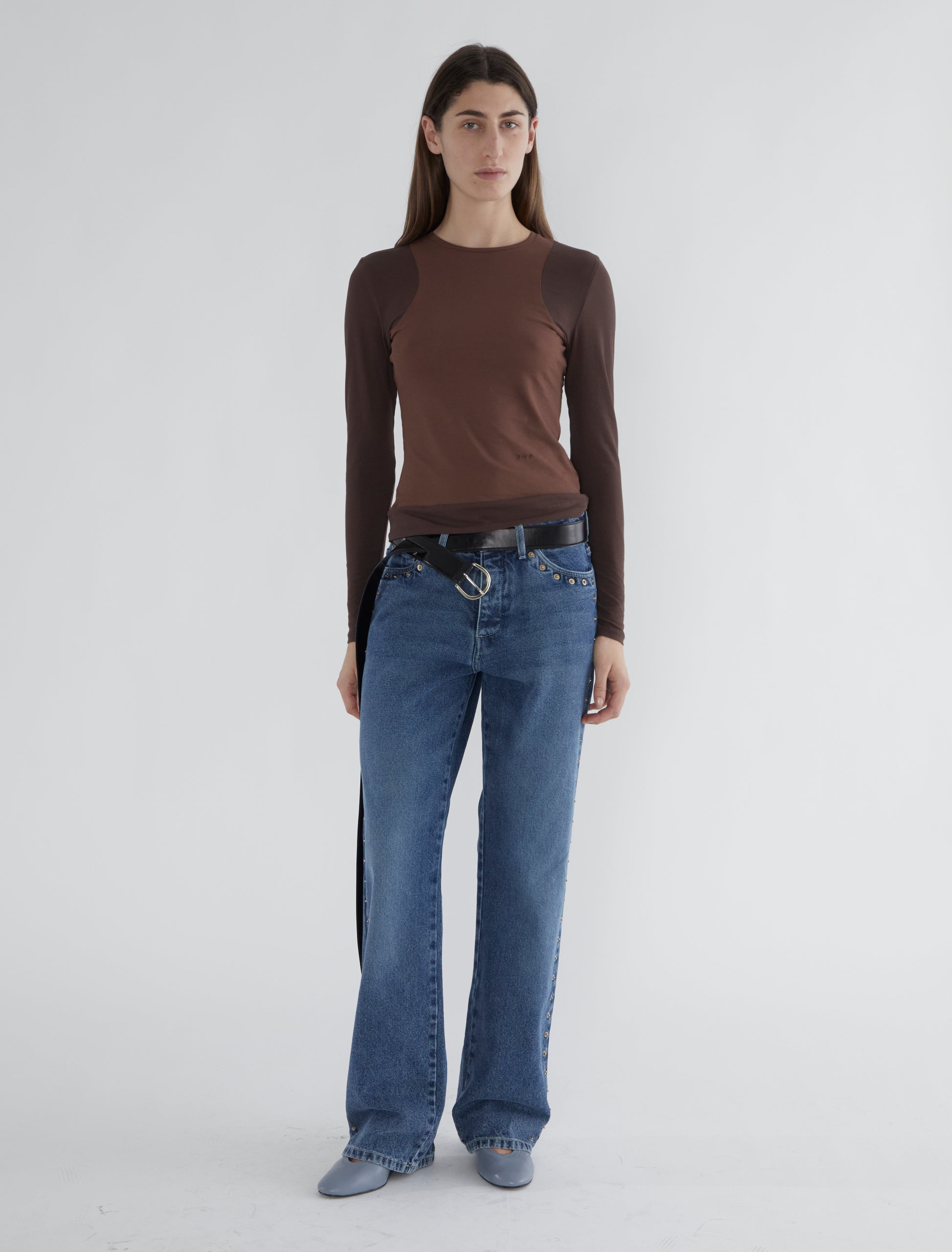 Sombrita double layer effect tshirt embroidery brown