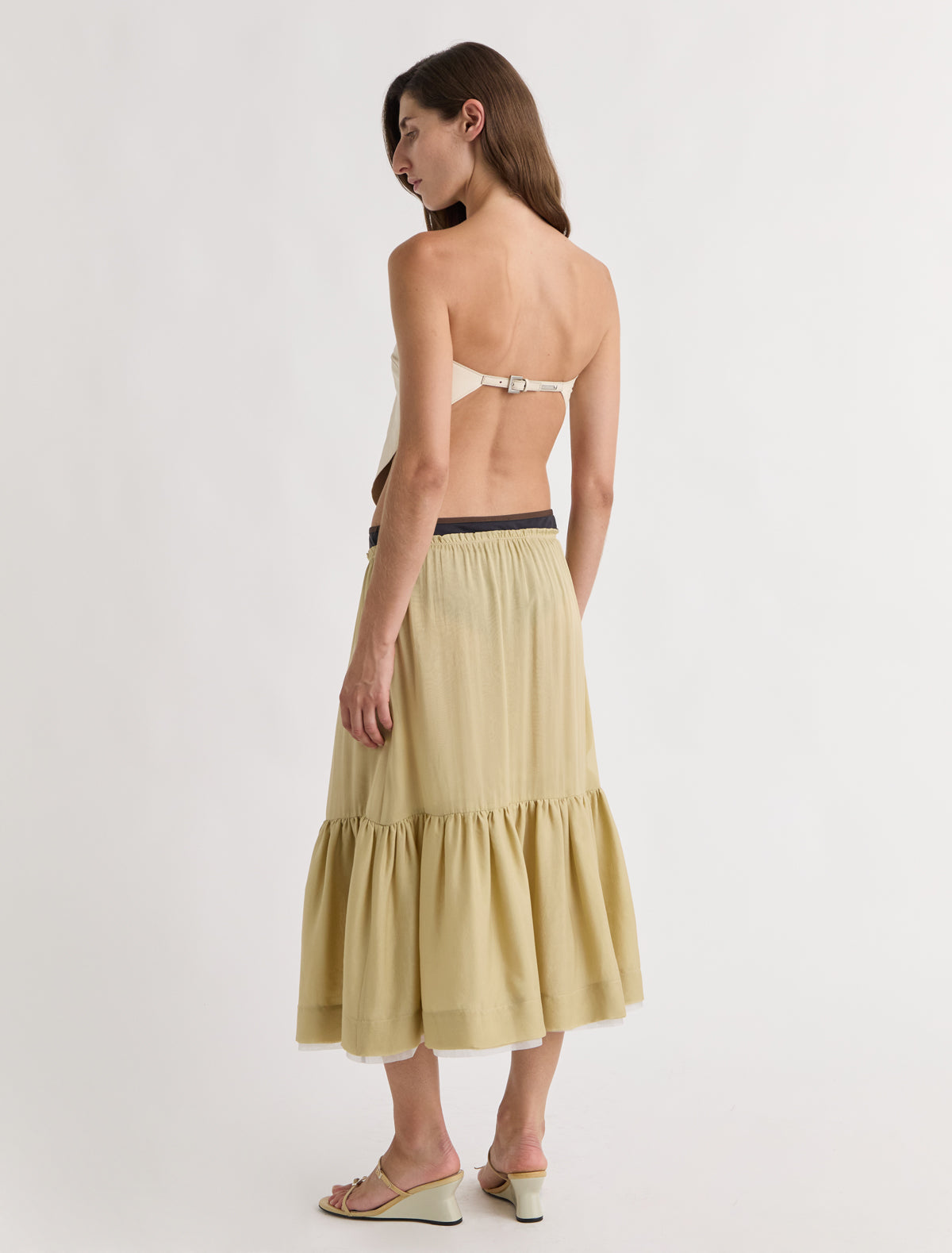 Alba top triangle shaped leather top scarf like silhouette metal buckle closure offwhite