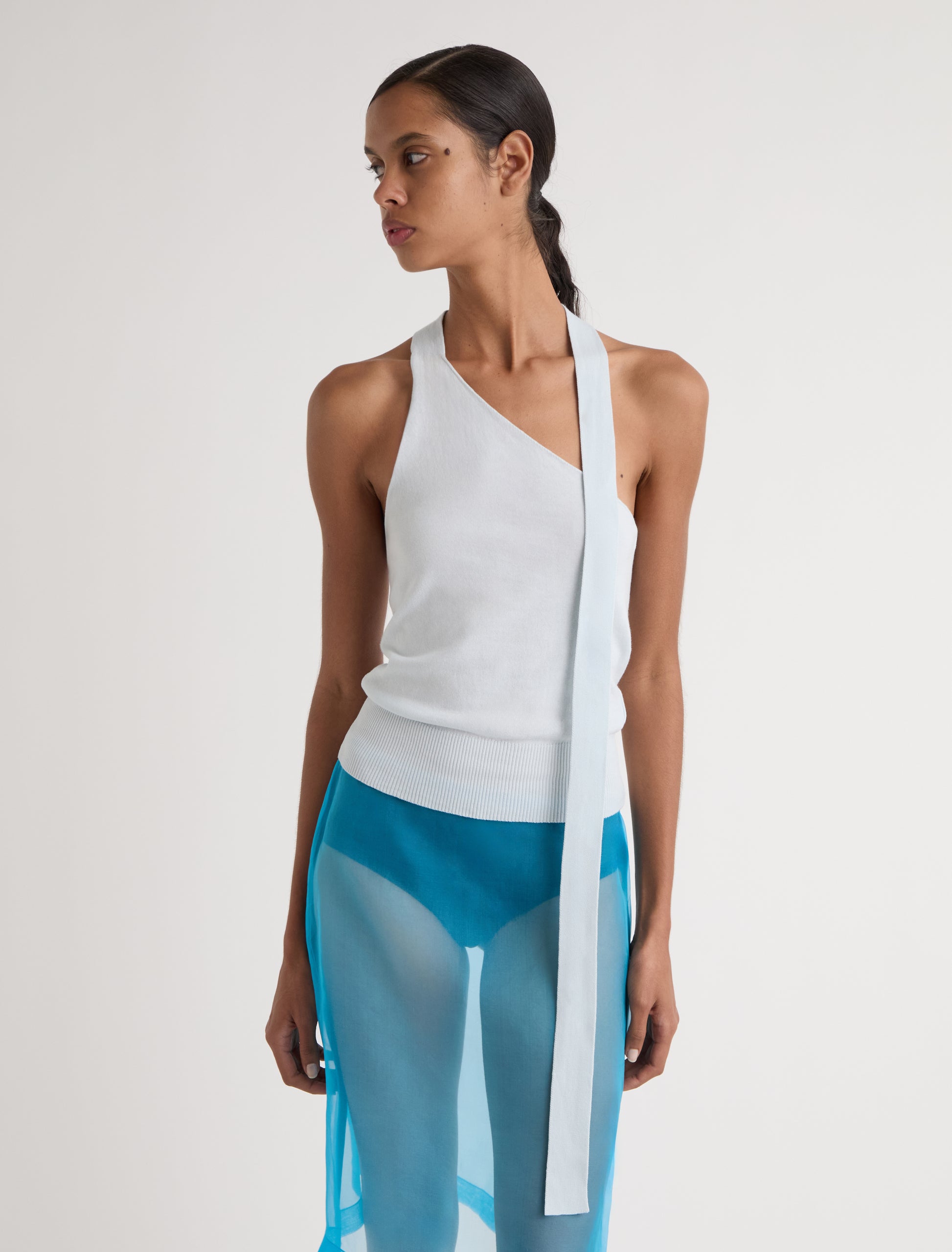 Ali knitted top with a scarf style rolled collar lightblue