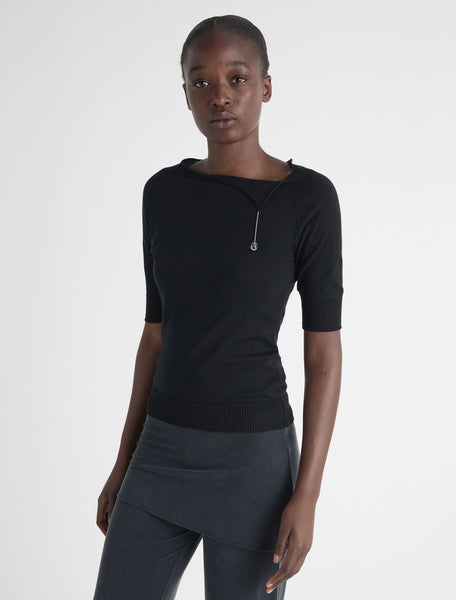 CAIN-Short-sleeve knit top with a handmade glass piece detail