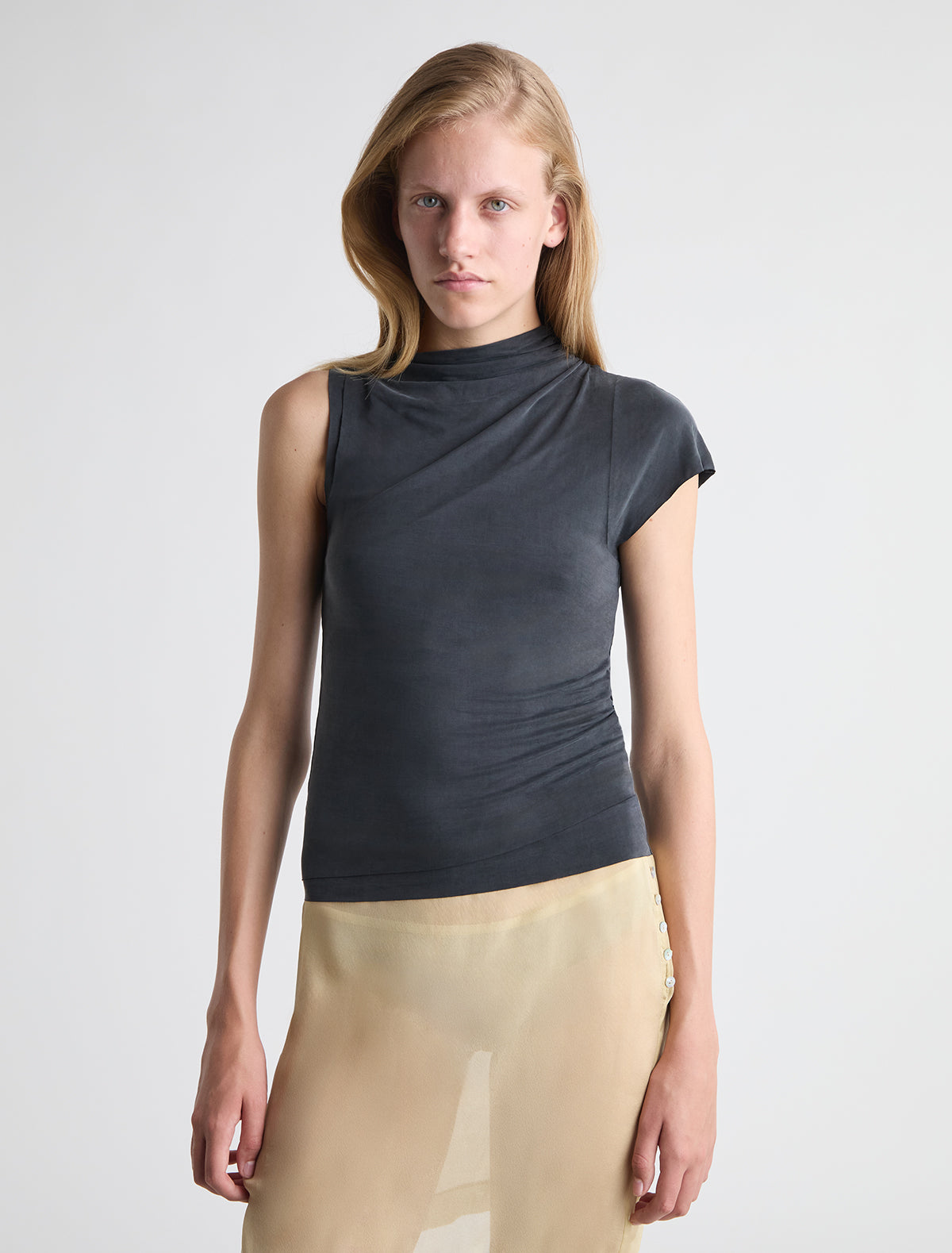 Elvira asymmetric cupro top black