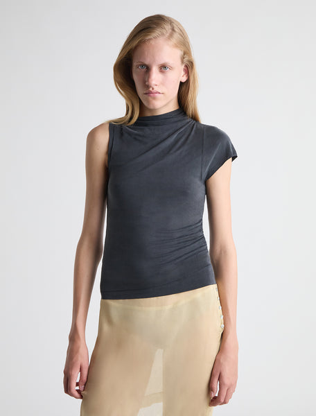 ELVIRA- Black asymmetric sleeve, soft-neck cupro top – paloma wool