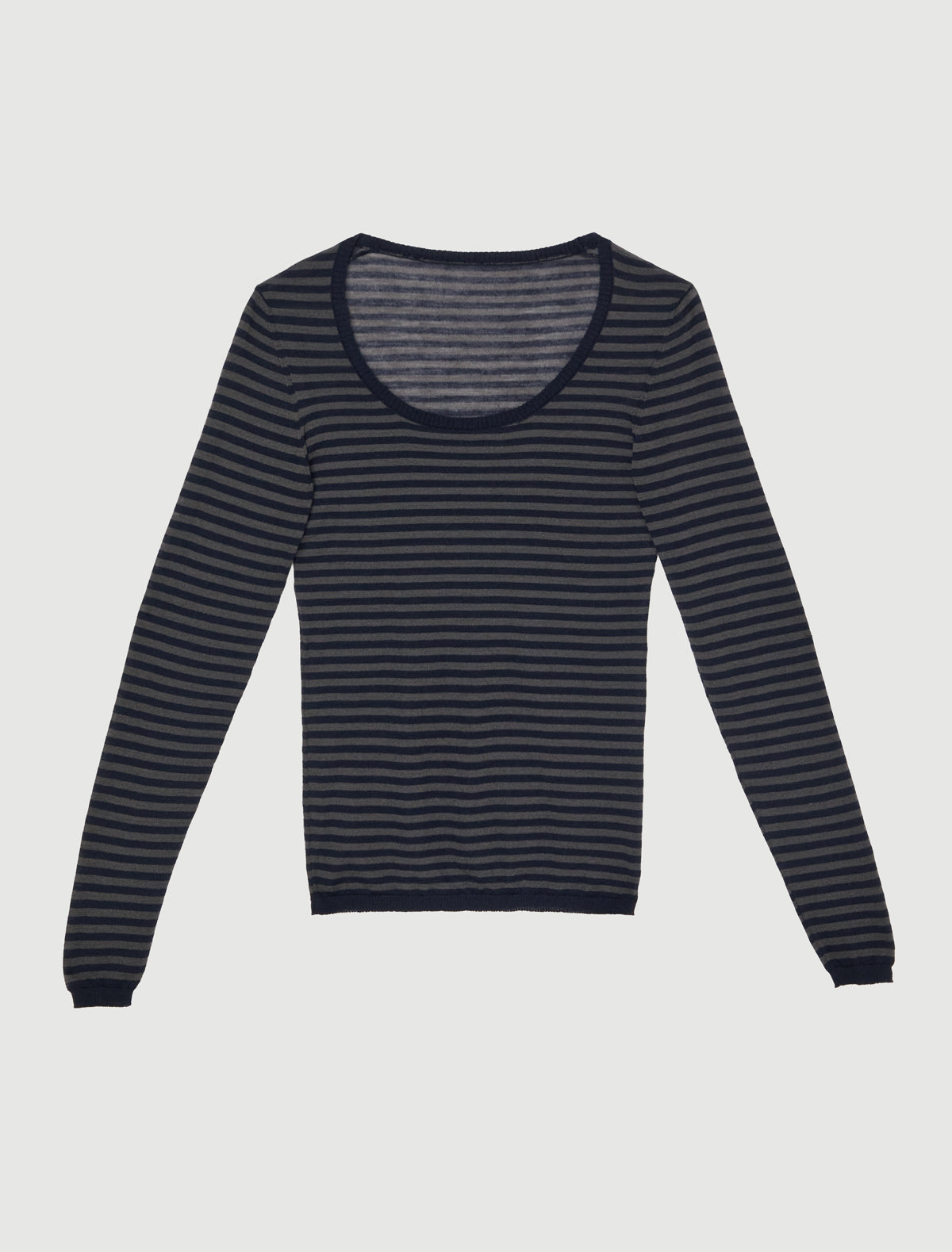 Garul fitted striped knitted top wide round neckline