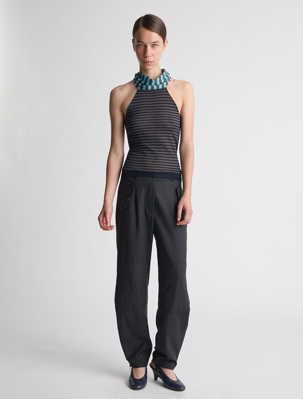 Guide striped sleeveless knitted top high neck