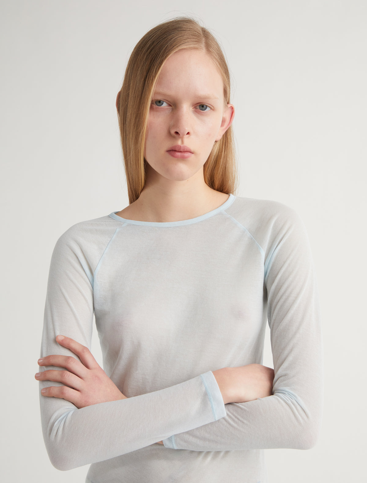 HIRO-Light blue delicate sheer top with raglan sleeves and PW