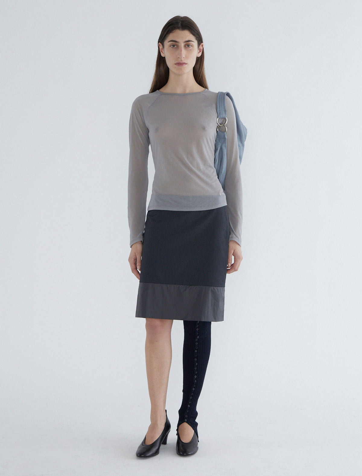 Hiro delicate sheer top raglan sleeves embroidery lightgrey