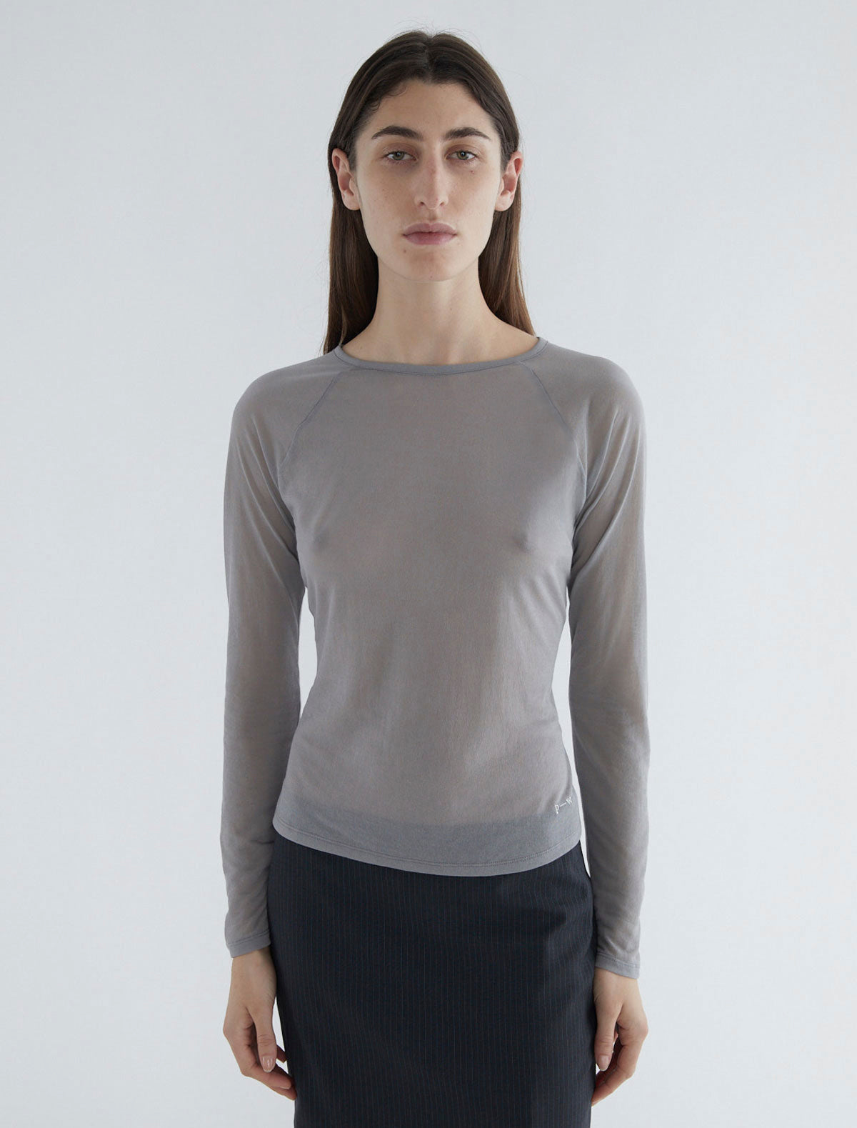Hiro delicate sheer top raglan sleeves embroidery lightgrey