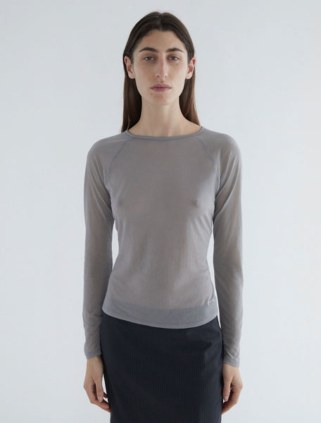 HIRO-Grey delicate sheer top with raglan sleeves and PW embroidery