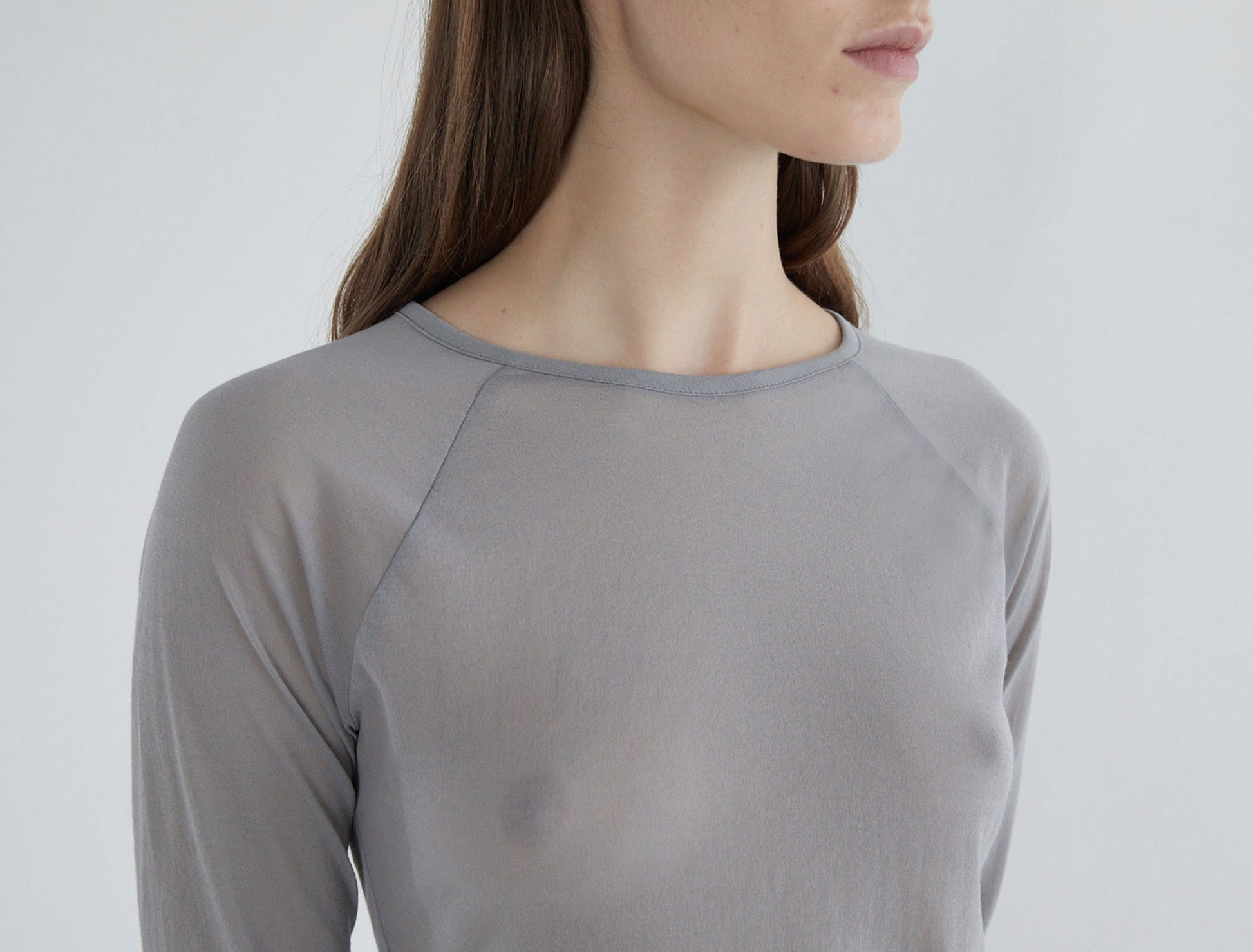 Hiro delicate sheer top raglan sleeves embroidery lightgrey