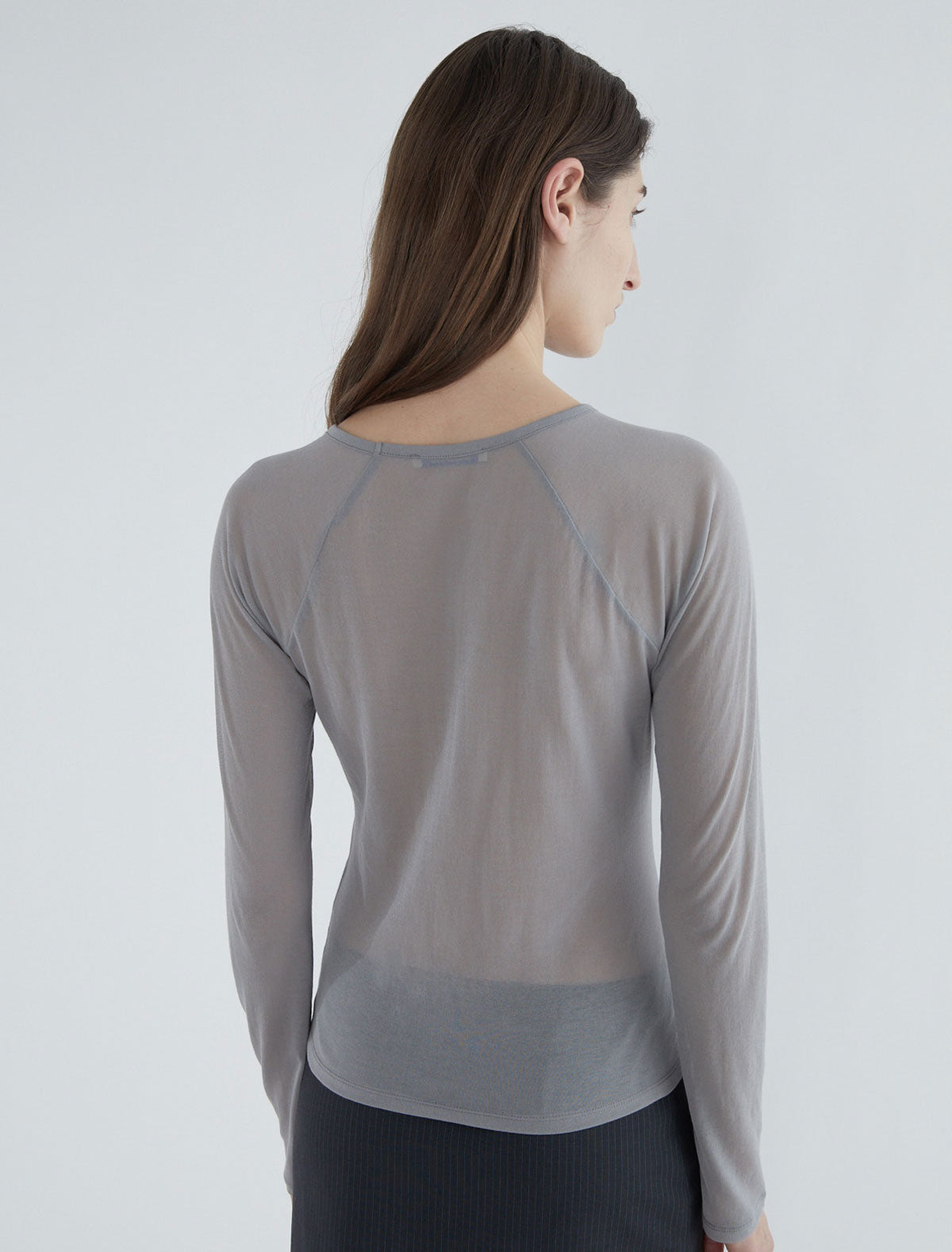 HIRO-Grey delicate sheer top with raglan sleeves and PW embroidery
