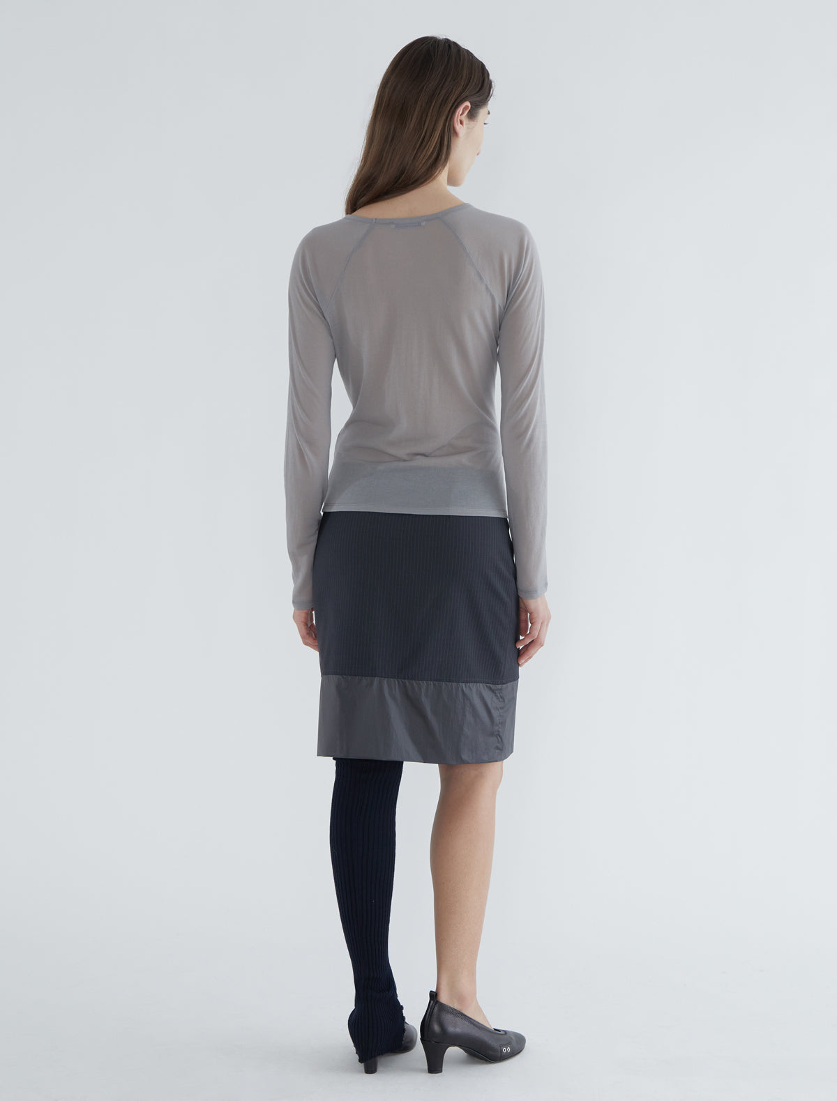 トップス hiro HIRO-Grey delicate sheer top with raglan sleeves and PW embroidery