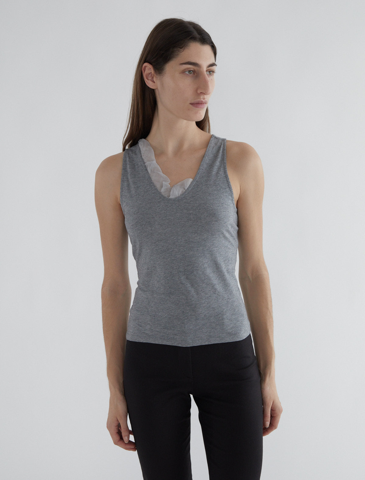 Jason tank top silk ruffle grey