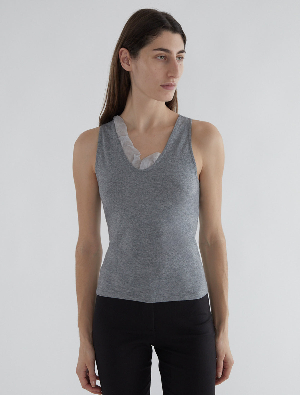 Jason tank top silk ruffle grey