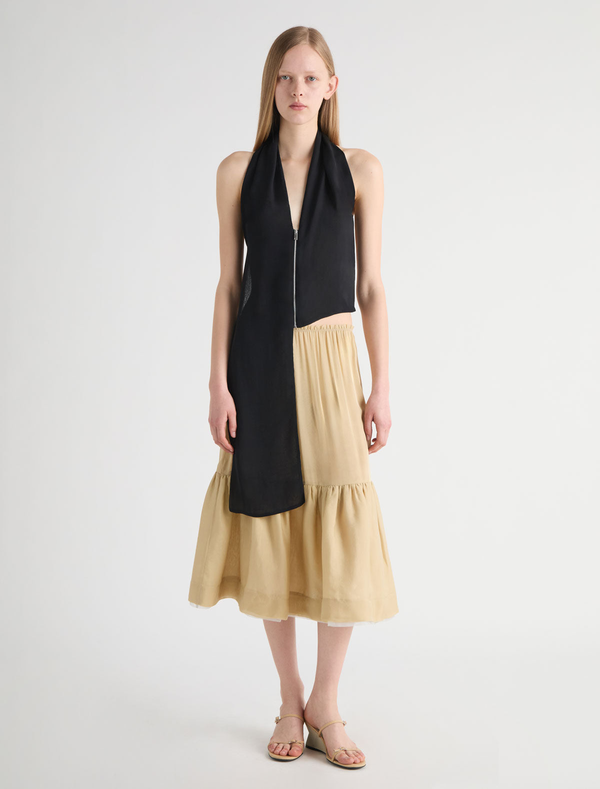 Lamin silk skirt organza layer lower panel ecru