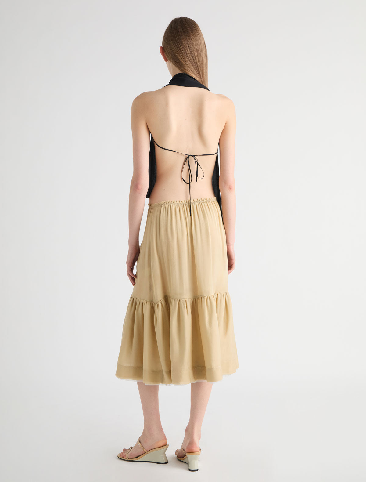 Lamin silk skirt organza layer lower panel ecru