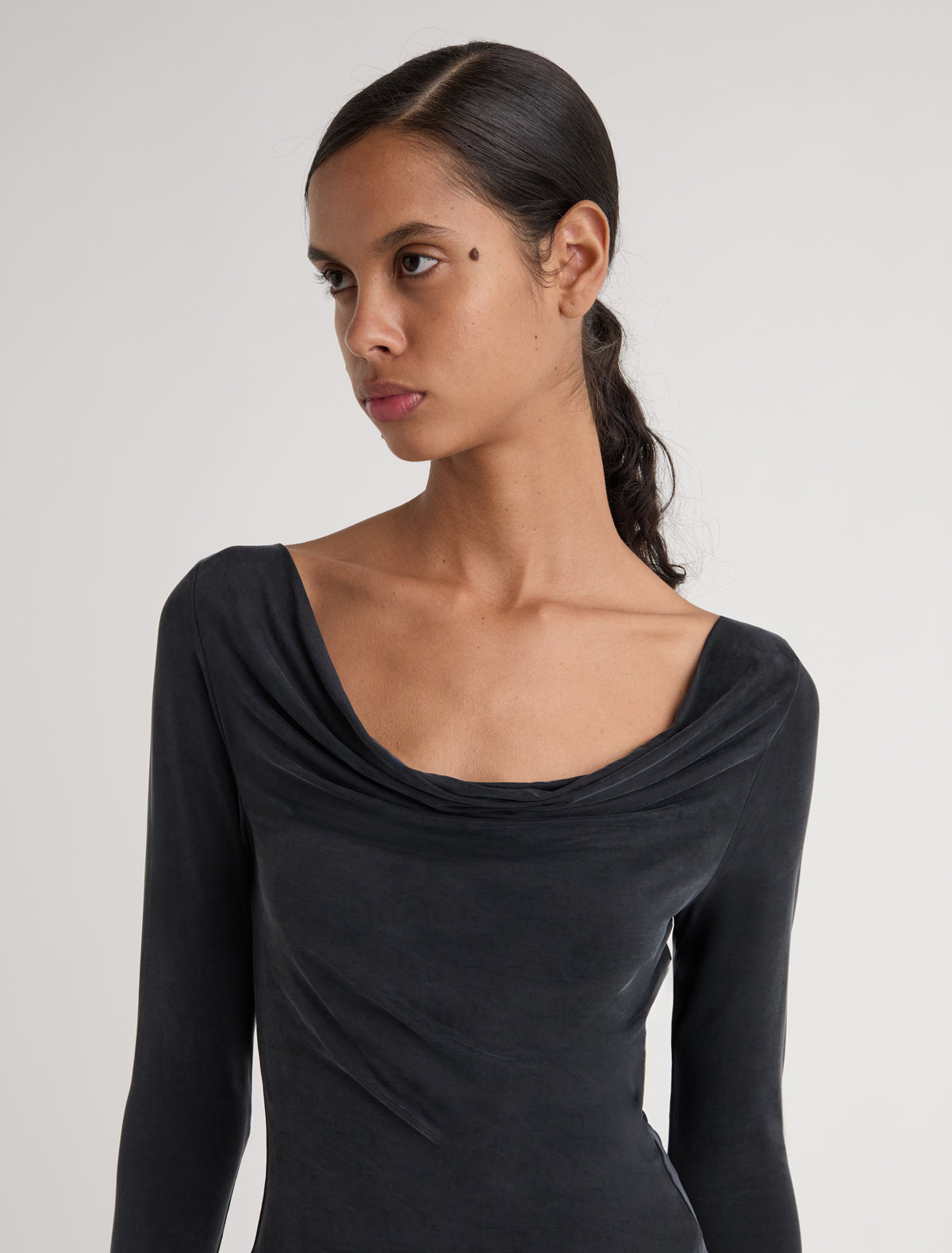 LOTTO-Asymmetric long-sleeved cupro top with cuffs and side slit