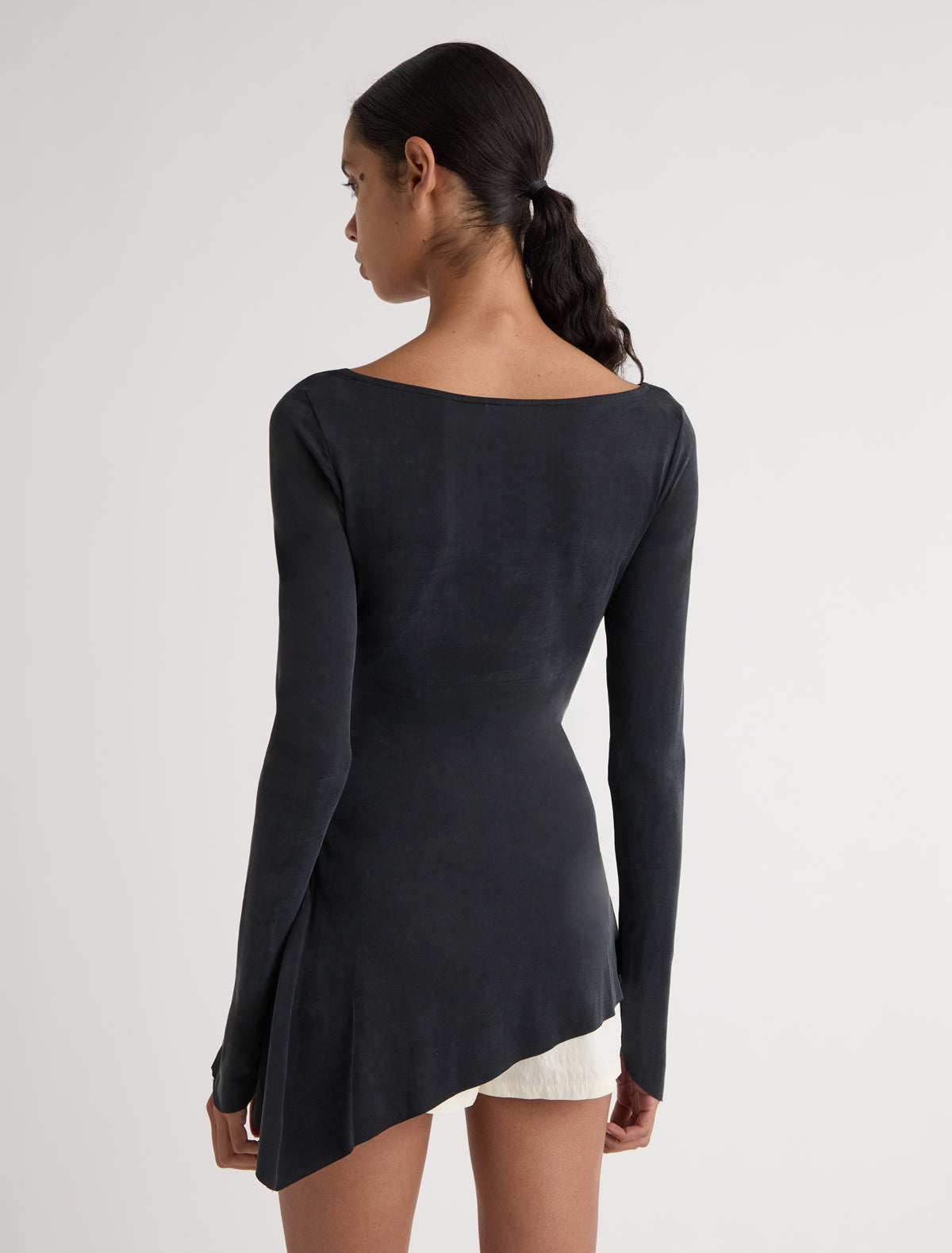 LOTTO-Asymmetric long-sleeved cupro top with cuffs and side slit