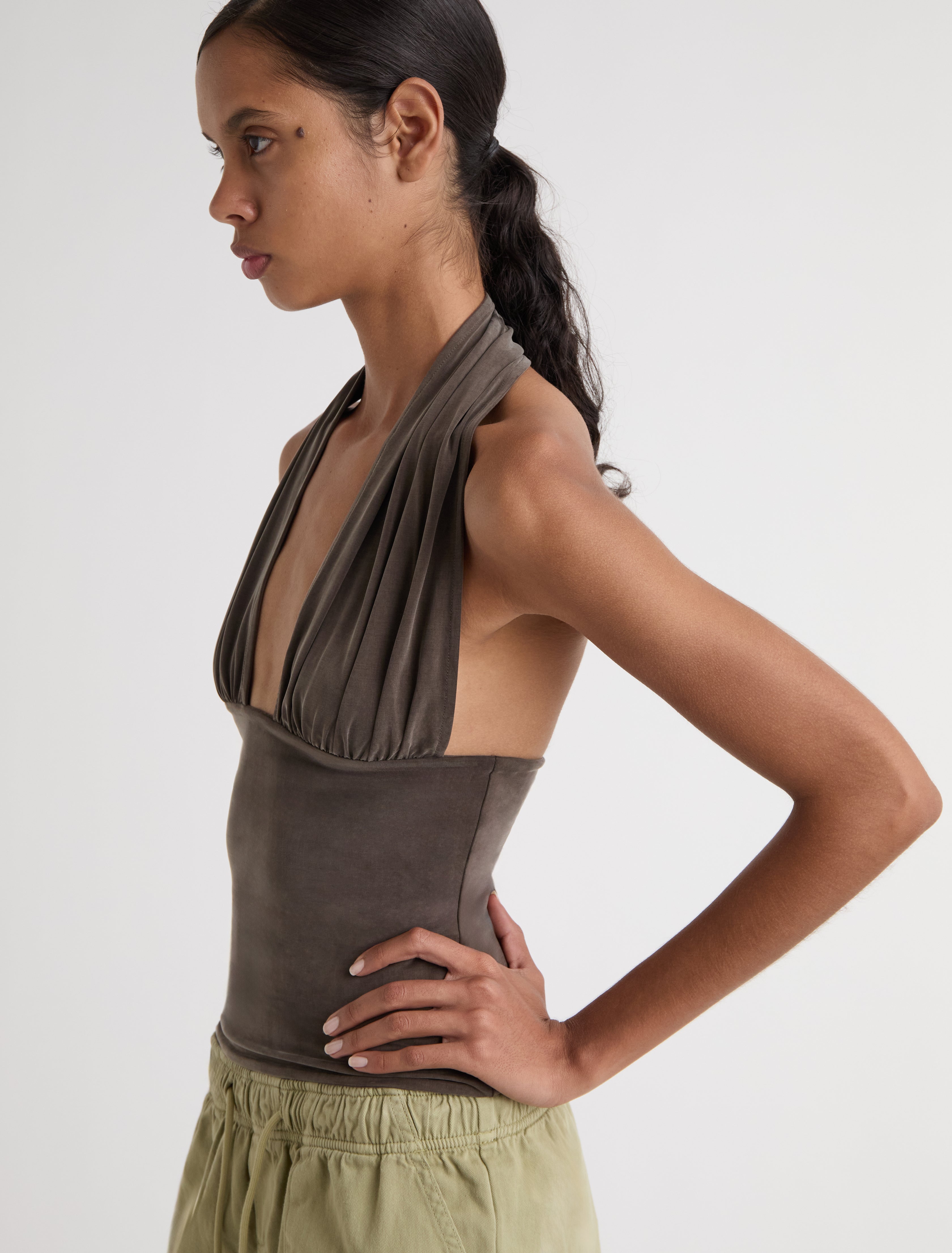 MOPIT-Brown halter cupro top – paloma wool