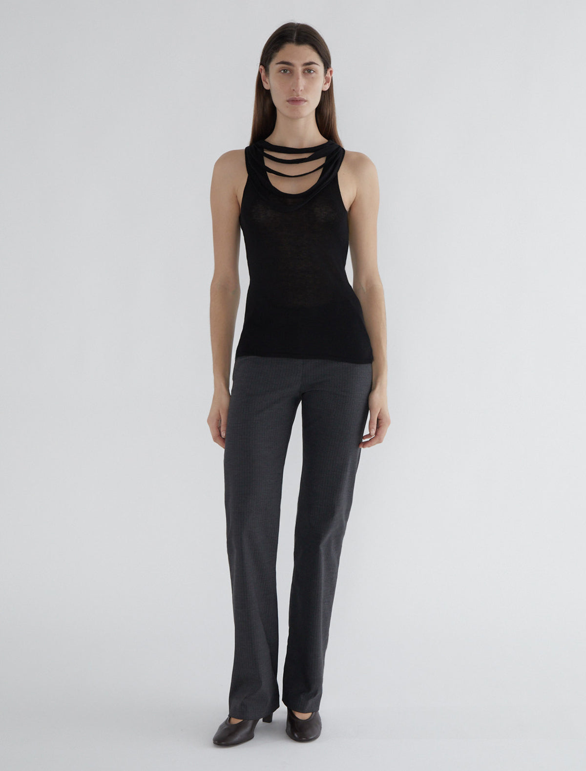 Oliveti top straps shoulders faux necklace black