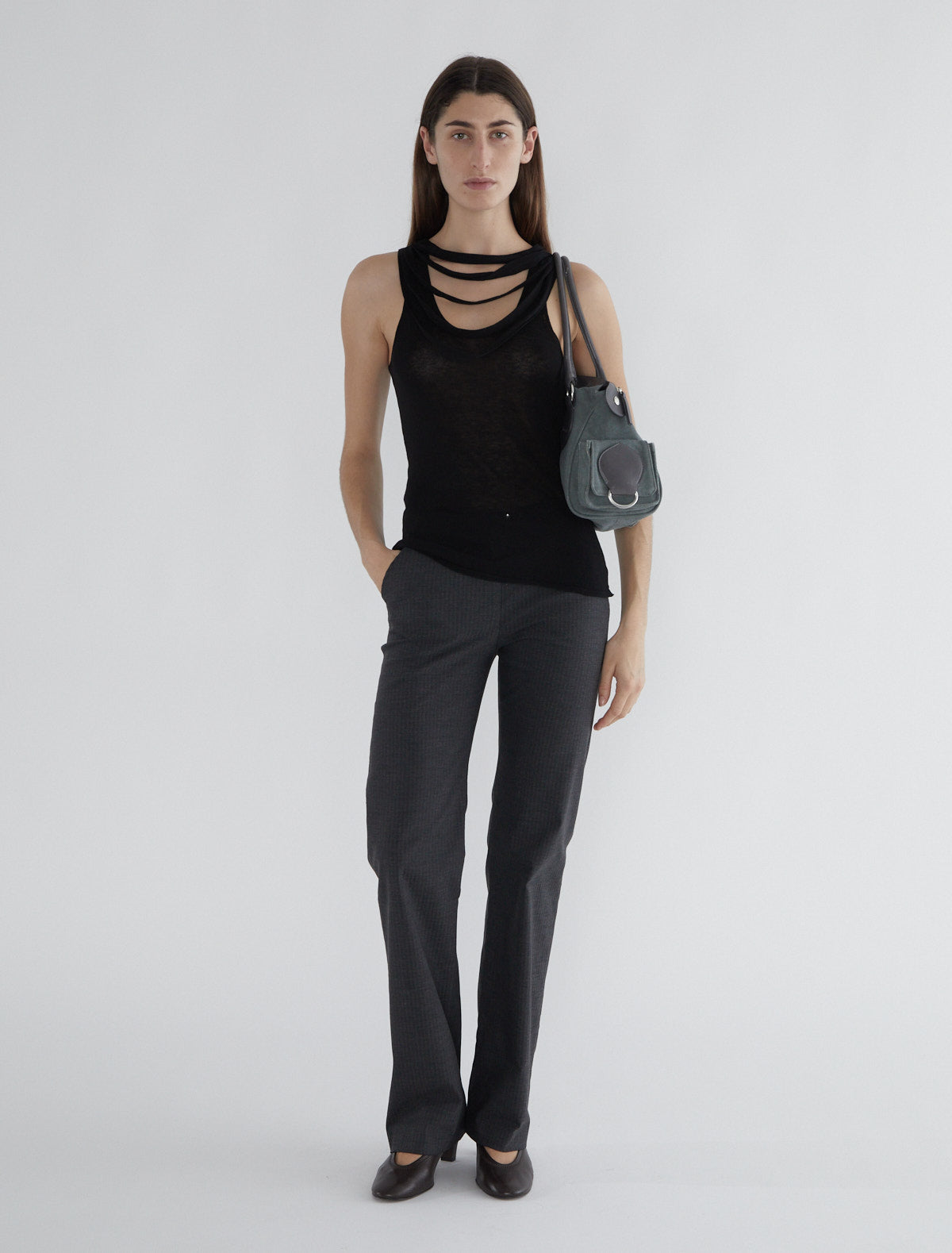 Sil suit fabric straight pants grey