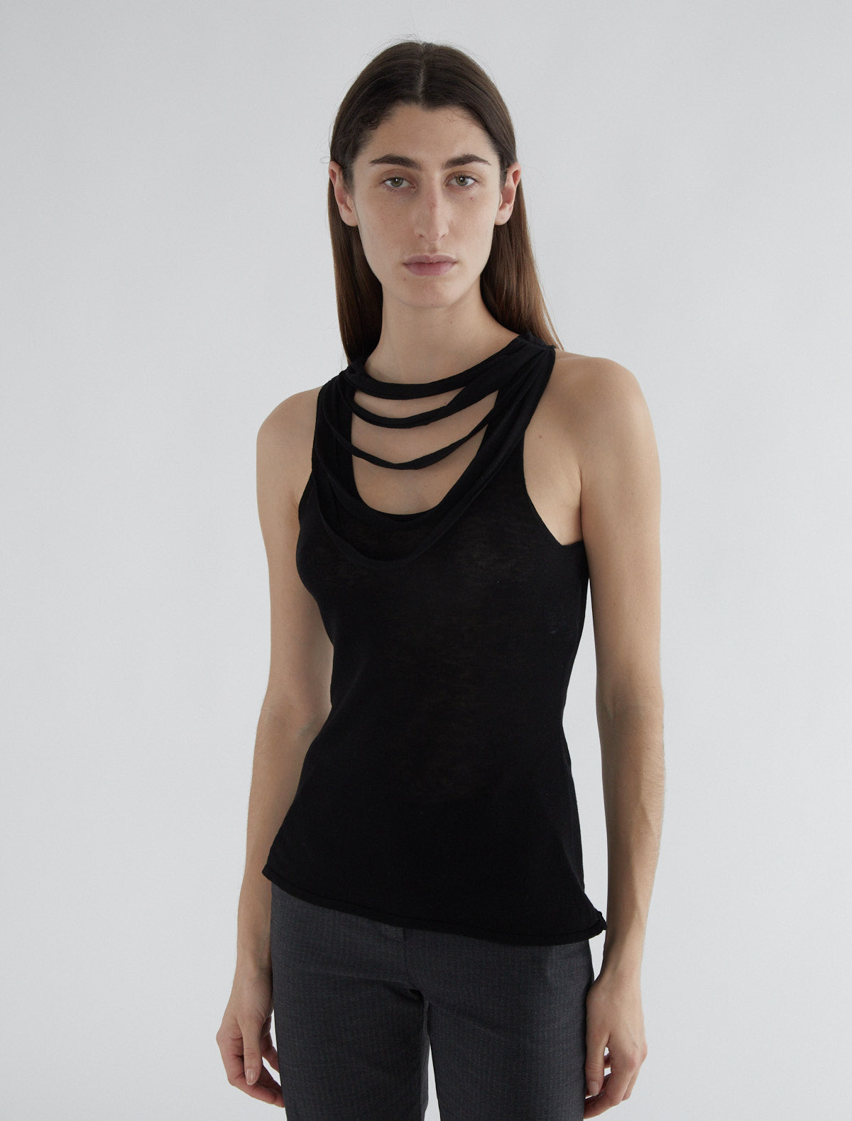 Oliveti top straps shoulders faux necklace black