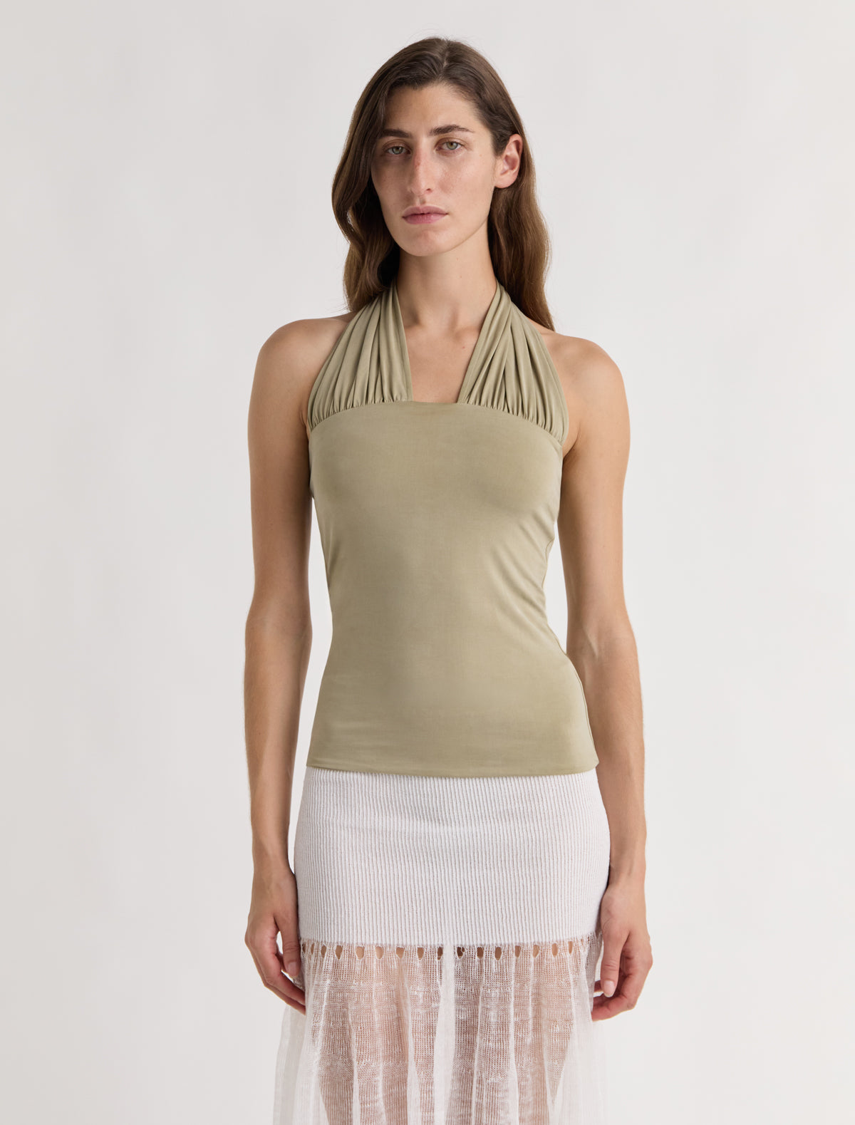 Rima halter neck top cut out detail khaki