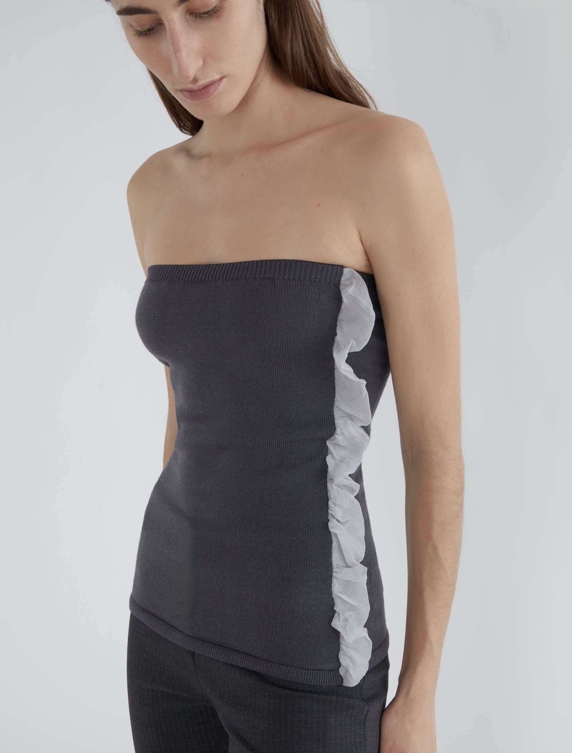 Rombo bandeau wool top silk ruffle grey