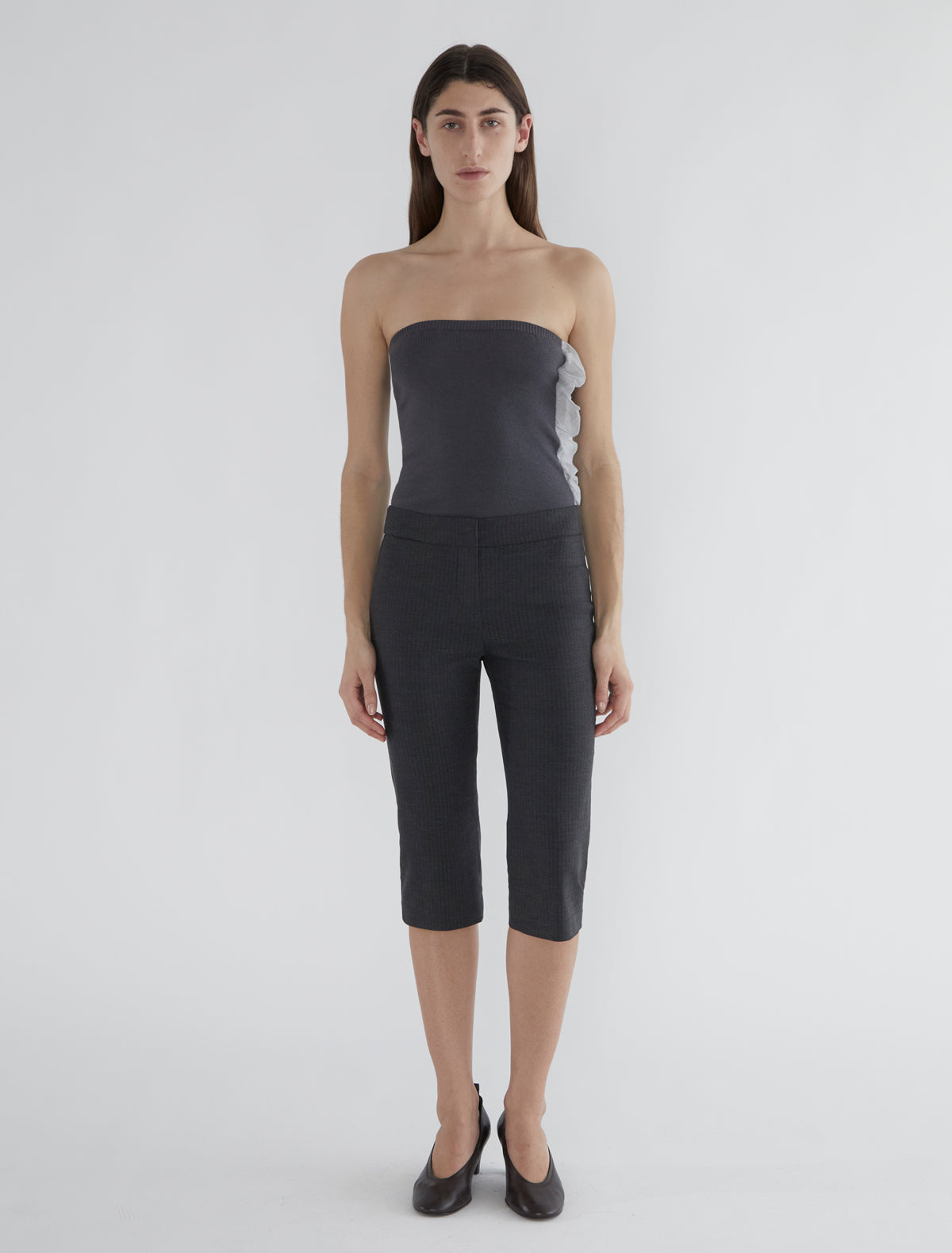 Durban capri pants crease line suit fabric grey