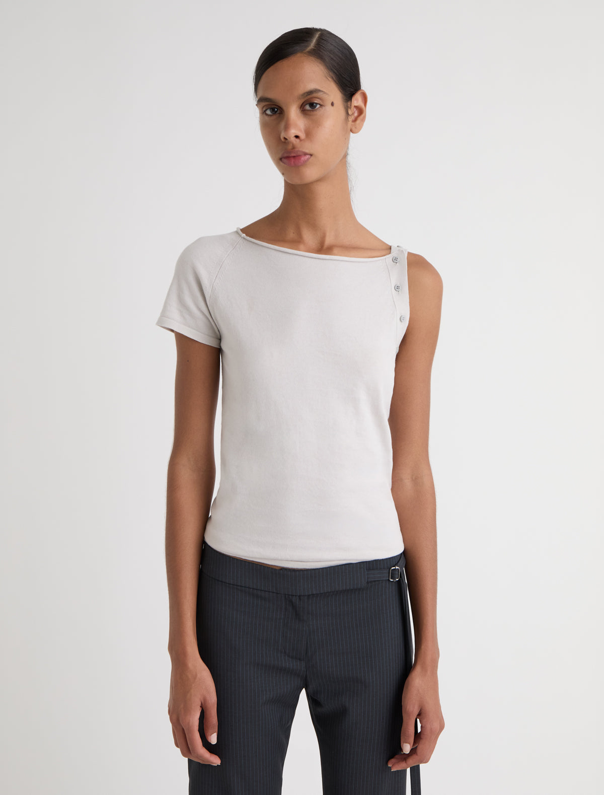Samir asymmetrical top short sleeve one side sleeveless design grey