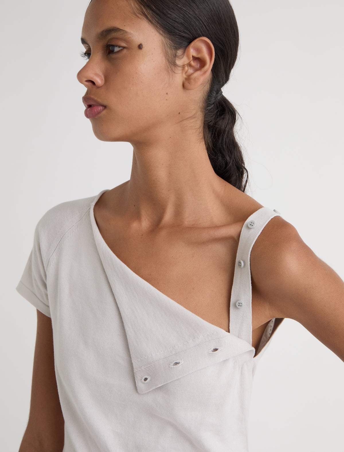 SAMIR-Grey asymmetrical top with a short sleeve on one side and a ...