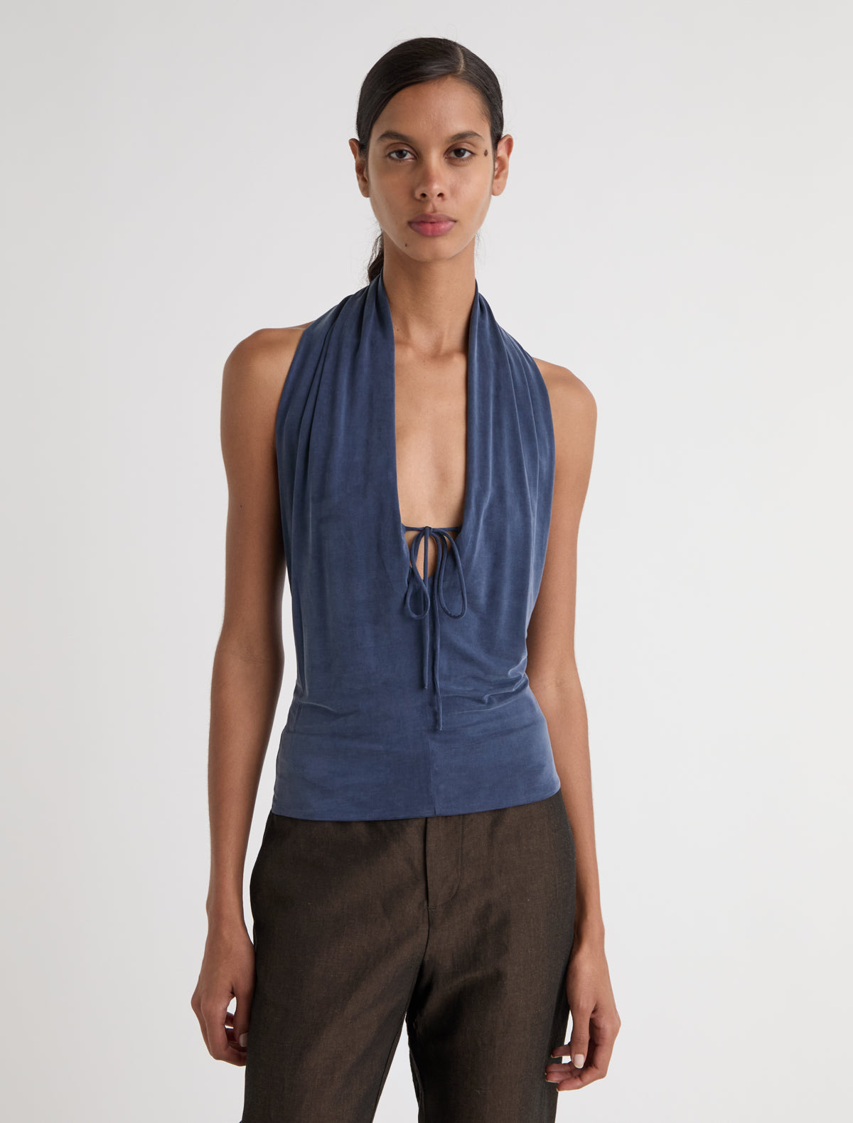 Sapito sheer halter top front lacing navy