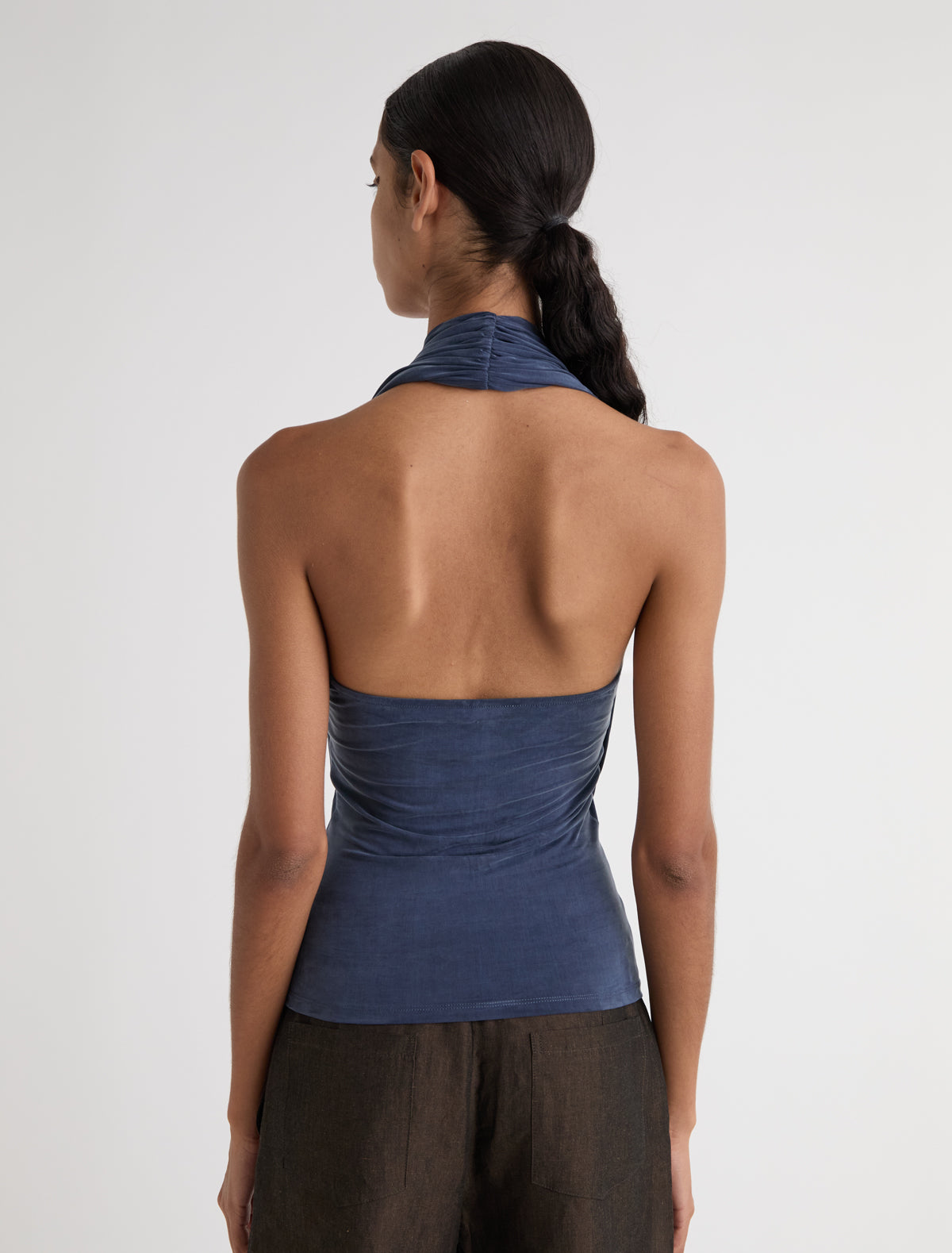 SAPITO-Navy slightly sheer halter top with front lacing – paloma wool