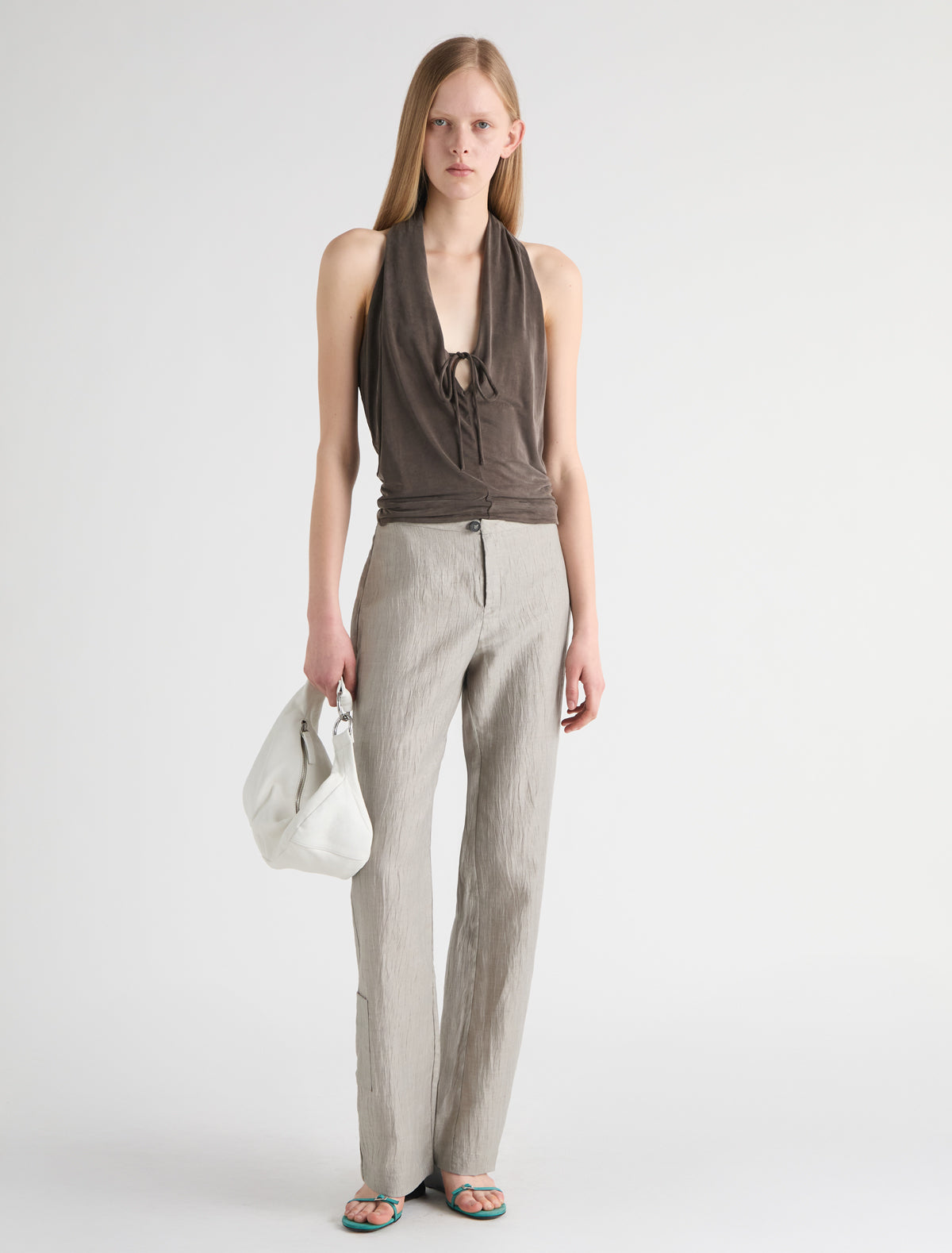 Sapito sheer halter top front lacing darkbrown