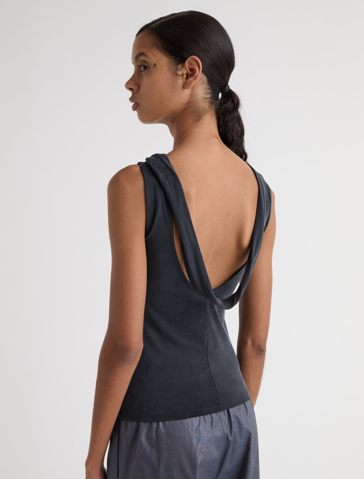 Taro cupro top open back draped piece black