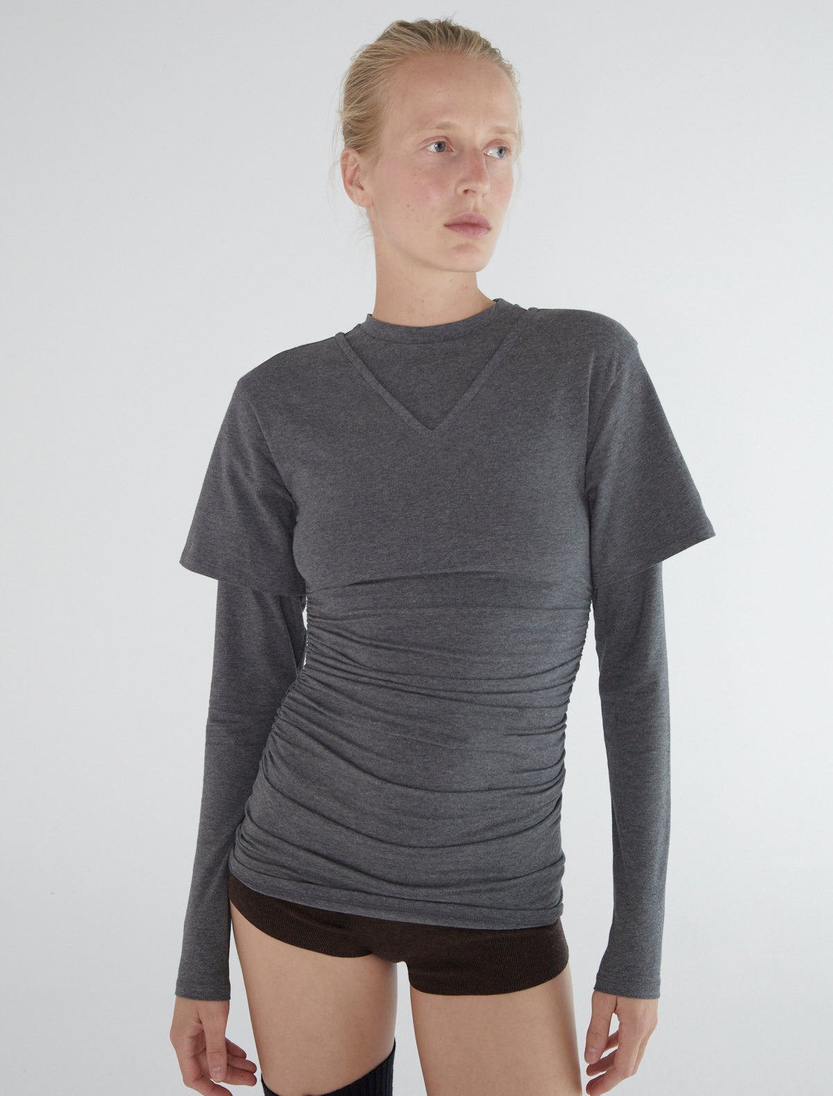 Tintin two layer effect top grey