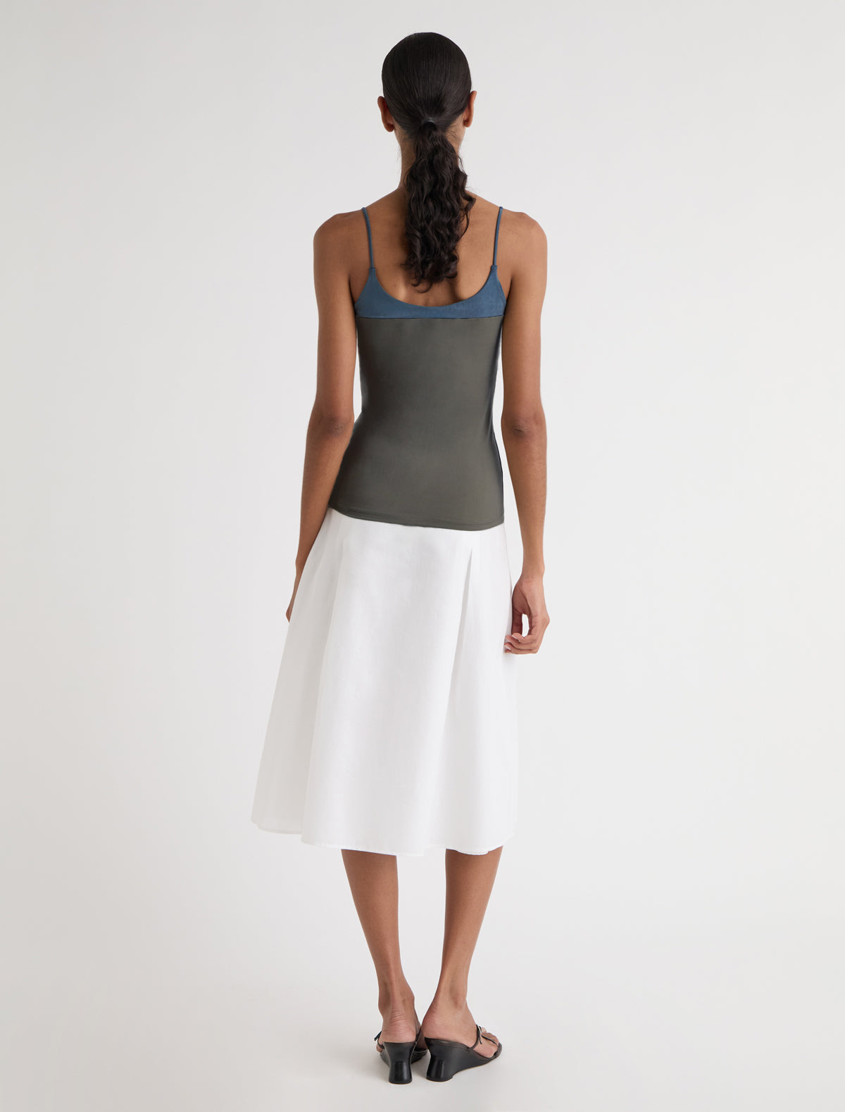ZUNO-Khaki cupro strappy top with a contrasting panel at the chest