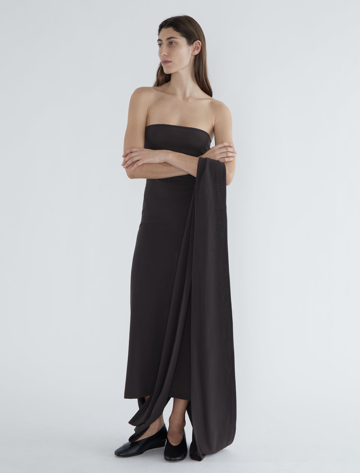 Alberch fitted long bandeau wool dress grey