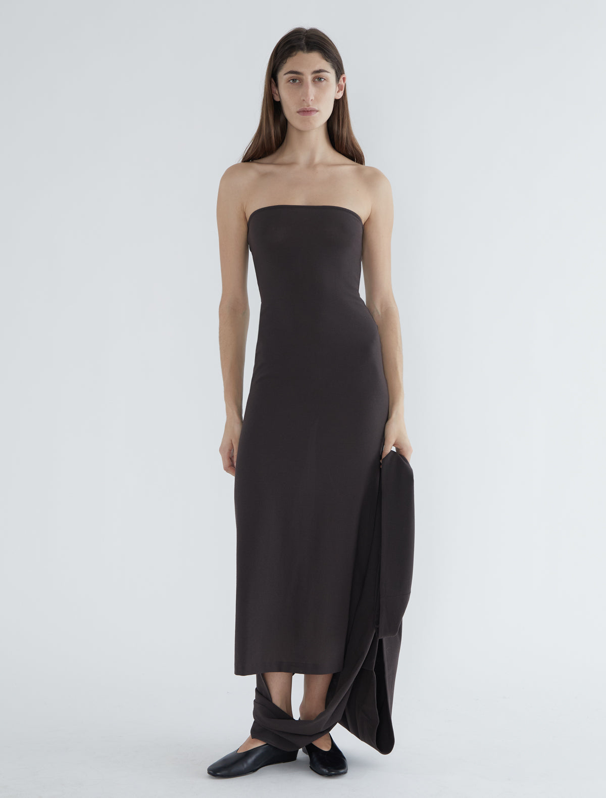 Alberch fitted long bandeau wool dress grey