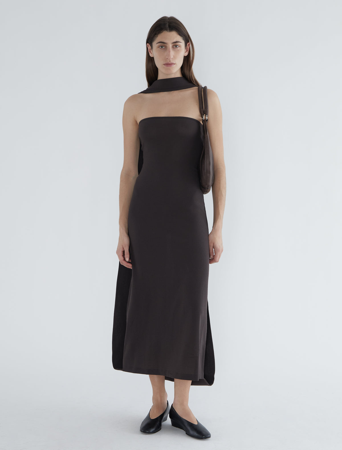 Alberch fitted long bandeau wool dress grey