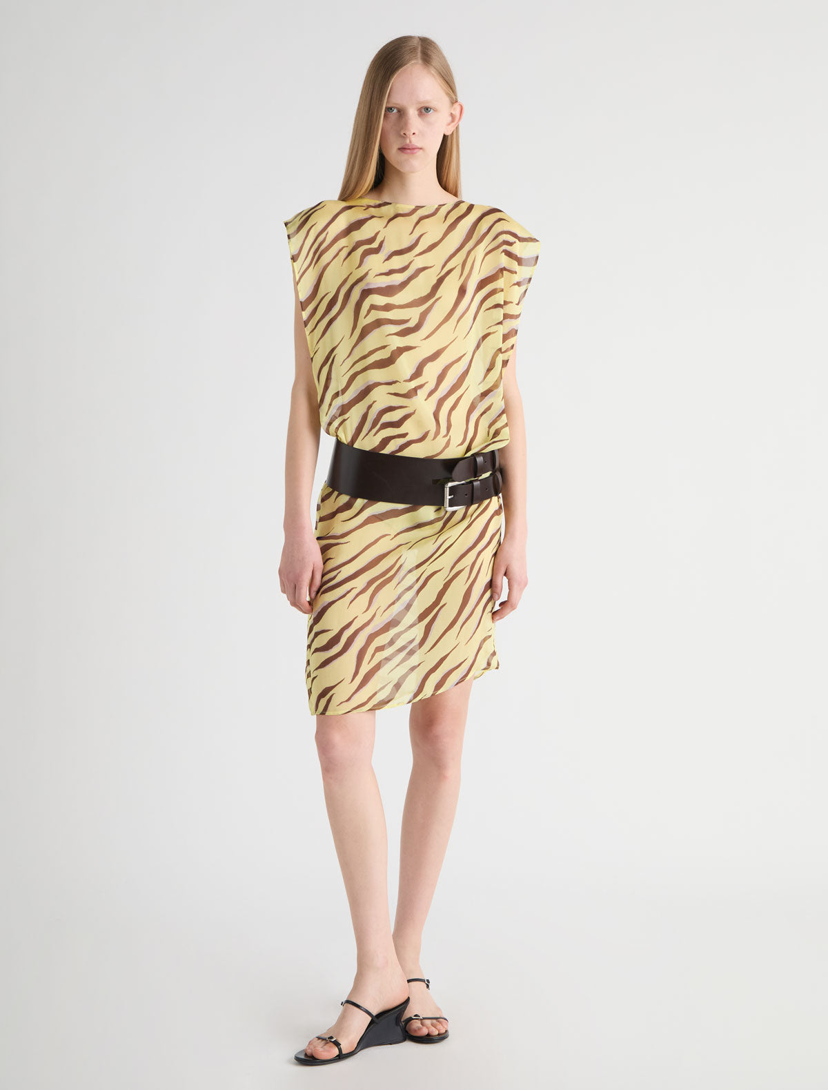 Bibbit long straight zebra print dress double position design yellow